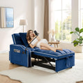 Convertible Single Sleeper Chair Bed,3 in 1 Velvet Futon Sleeper Sofa Bed with USB Ports & Phone Holder,Pull Out Couch Bed,Adjustable Recliner Armchair bed for Living Room,Office,Small Places(Blue)