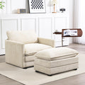 ROWHY Single Armchair with Ottoman, Modern Corduroy Cloud Couch with Convertible Chaise, Upholstered Sofa Set for Living Room, Beige