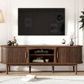 Decofy Mid Century TV Stand for TVs up to 65 Inches, Entertainment Center with Storage, Power Outlet, Fluted Sliding Doors & Adjustable Shelves, Modern Media TV Console Table for Living Room (Walnut)