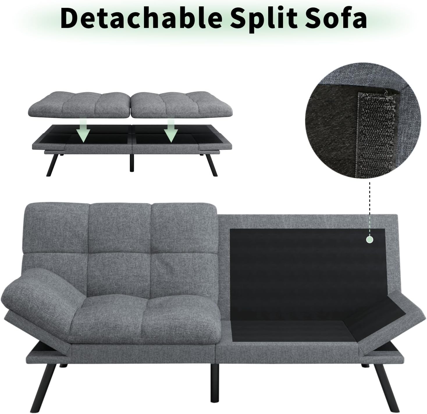MUUEGM 71' Convertible Futon Sofa Bed, Upholstered Small Futon Couches with Adjustable Backrest, Loveseat Sleeper Bed for Compact Living Room Studio Office (Silver Grey)