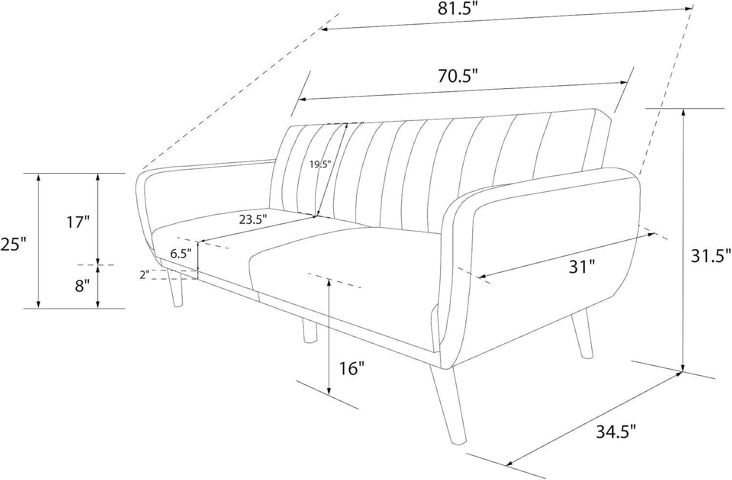 Novogratz Brittany 82 Inch Futon Sofa Bed in Faux Leather, Upholstered Couch Sleeper with Tufted Back, Mid-Century Modern Design, Green