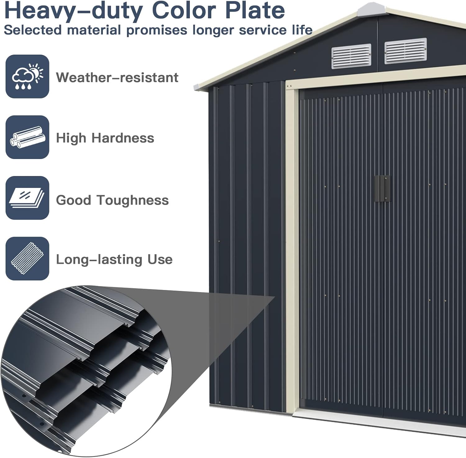 Giantex Outdoor Storage Shed with Double Sliding Door, Galvanized Metal Garden Storage Room, Front and Back Vent, Weather Resistant Tool Storage Shed for Backyard, Patio, Lawn (7 x 4 FT)
