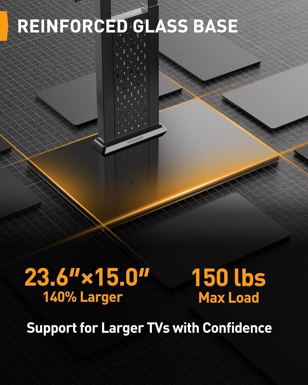 Perlegear Universal Swivel TV Stand for 42-85 90 Inch TVs, Television Stands with Pegboard Storage, Height Adjustable Table top TV Stand Mount, Glass Base up to 150 lbs, Max VESA 600x400mm PGTVS36