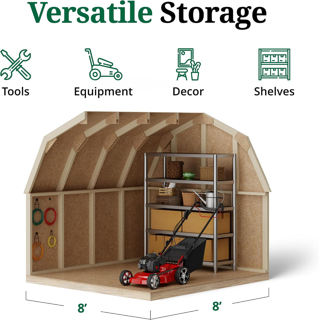 Little Cottage Co. 8x8 Value Gambrel Barn with 4 ft. Sidewalls with Floor, Outdoor Wood Storage Shed Do-It-Yourself Precut Kit