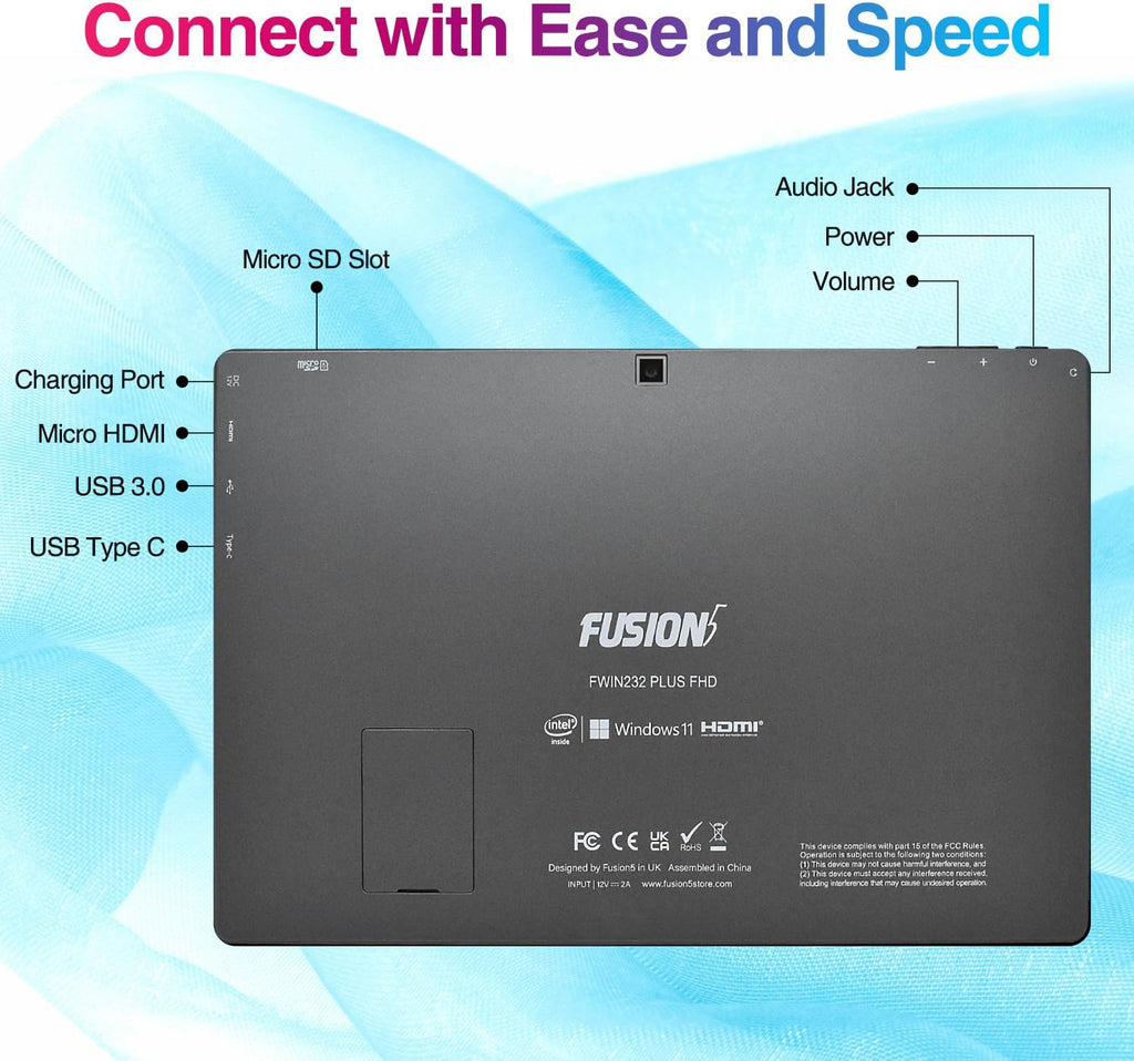 Fusion5 10.1' Windows 11 Tablet PC - FWIN232 Plus Ultra Slim Windows Tablet Computer - Intel 13th Gen, 8GB RAM, Full HD 10 Inch Display, 5G WiFi, USB 3.0, Micro HDMI, Dual Cameras, Bluetooth