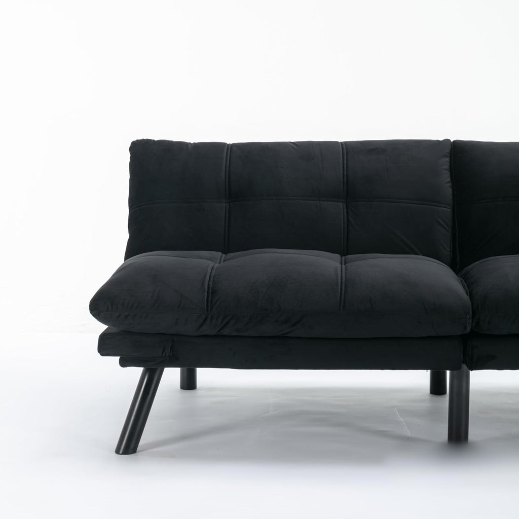 Convertible Futon Sofa Bed for Small Spaces, Modern Multi-Functional Sleeper with Adjustable Backrest, Tufted Brown Fabric Couch for Living Room, Apartment, Dorm (Black)