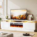 80' Entertainment Center & TV Stand, Modern Media Console with Storage Cabinet, Fits TVs up to 90', Living Room Furniture, 36' Electric Fireplace (All White)