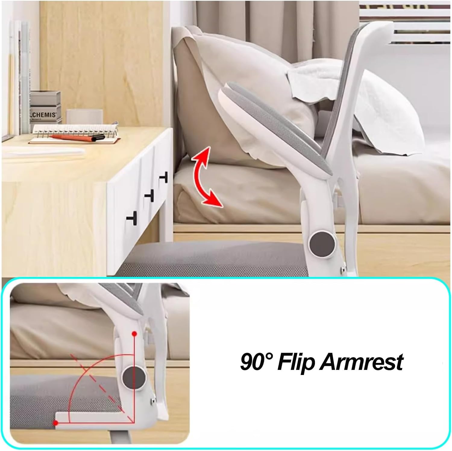 Ergonomic Office Chair, Mesh Back Computer Chair, 90° Flip Armrest, for Dormitory, Study Room, Office, Desk, Gaming Chair (Color : B)