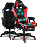 Gaming Chair for Adults with Speakers Massage Computer Office Chair RGB Gamer Chair with Footrest and Lumbar Support Music Video Game Chair High Back PU Leather Ergonomic Desk PC Chair,Red