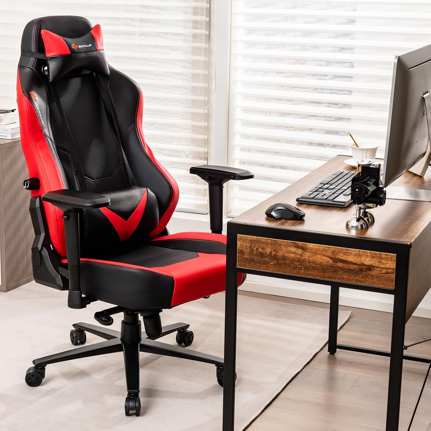 POWERSTONE Big and Tall Gaming Chair 400LBS, Fabric Computer Chair Racing Style High Back Gamer Chair with Adjustable Lumbar Support, 4D Armrest,Wide Seat for Adult Teens (Red)