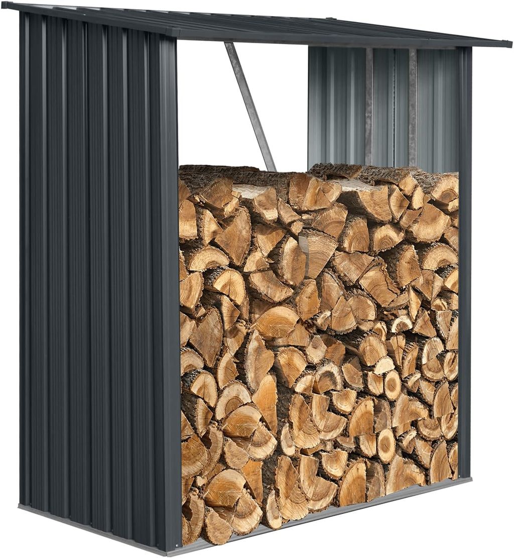 JT 5 x 3 FT Metal Firewood Rack, Galvanised Steel Garden Log Storage Shed, Metal Firewood Shed Holder, Outdoor Log Rack for Backyard, Black