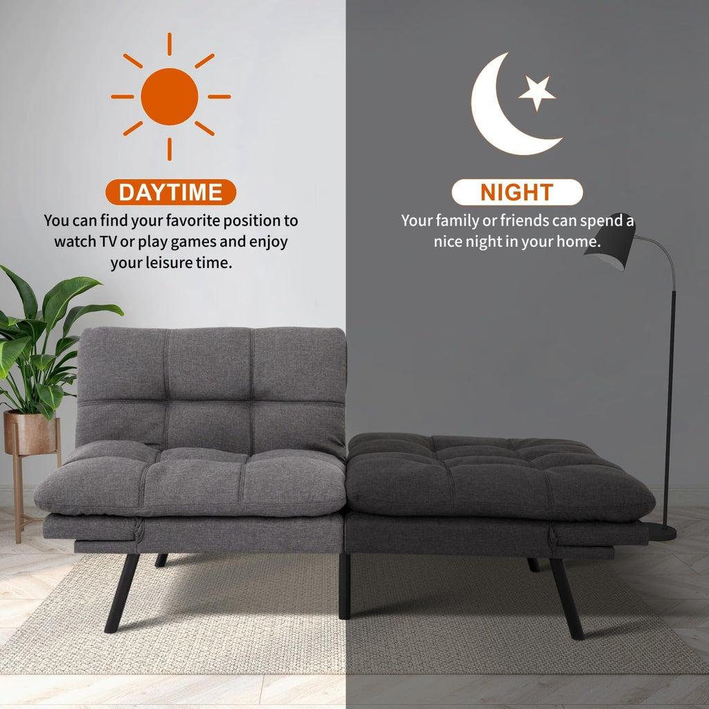MUUEGM Futon Sofa Bed 71' Gunmetal Convertible Memory Foam Futon Couch Bed Modern Loveseat Sleeper with Adjustable Backrests Armrests for Living Room,Small Space,Office