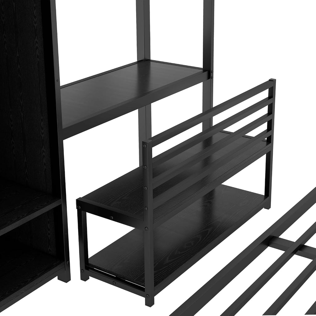 Bellemave Queen bunk Bed, Queen loft Bed with Desk and Shelves and Wardrobe, Black