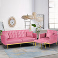 2 Pieces Velvet Sofa Set with Adjustable Armrest and Backrest, 70' Convertible Futon Sofa Bed & Mordern Accent Chair with Ottoman for Living Room, Bedroom, Pink