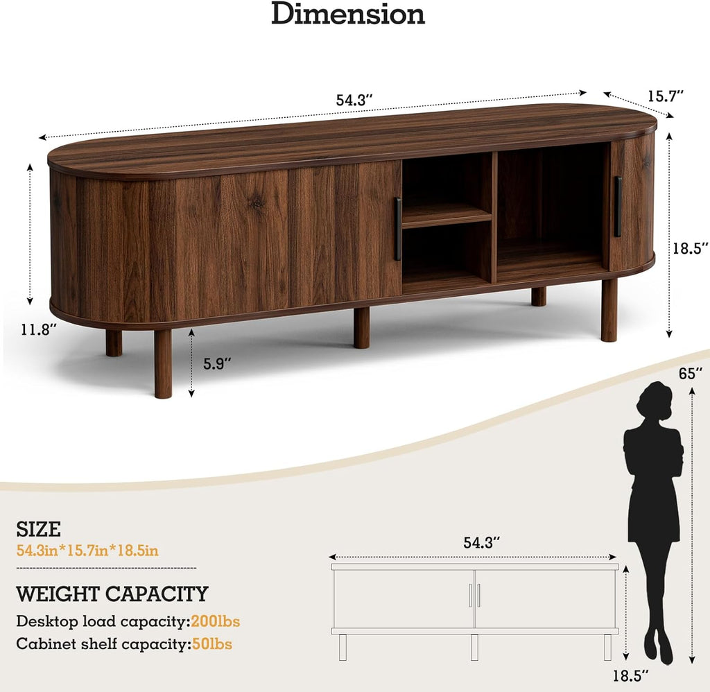 ZttRiee TV Stand for TVs up to 60 Inch, Entertainment Center with Sliding Doors and Adjustable Shelf, Modern TV Console with Storage for Living Room, Bedroom, Walnut
