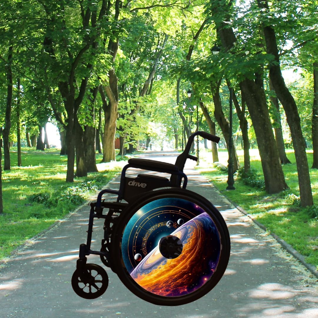 Designer Grad Gift Cover for Wheelchair Wheels, Waterproof wheelcovers, Enhances Aesthetics, Easy Install/Remove, Lightweight, for Adults and Kids (Solar System)