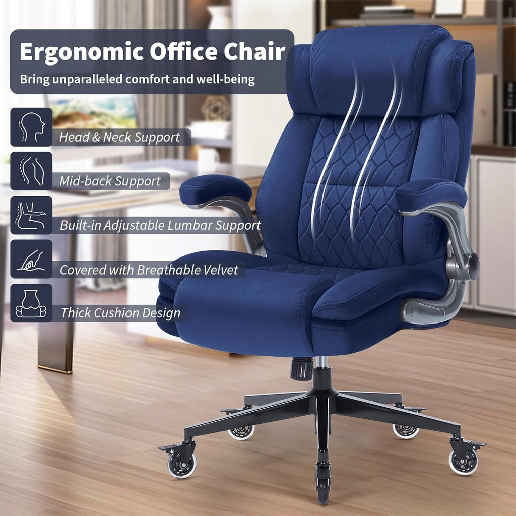 Office Chair with Locking Wheels, Ergonomic High Back Fabric Desk Chair with Adjustable Lumbar Support, Flip-Up Arms, Thick Padded Seat, 400lbs Heavy Duty for Home Office Adults