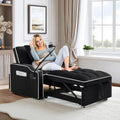 3-in-1 Convertible Sleeper Sofa Bed Chair with Cup Holders & Phone Holder, Futon Chair Bed with Pull Out Couch Adjustable Backrest, Modern Velvet Chaise Lounge for Living Room Bedroom (Black, 35.43')