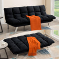 Black Modern Corduroy Convertible Folding Futon Couch Sofa Bed，Armless Cloud Double Loveseat Sofa Adjustable Backrest for Compact Living Dorm Game Studio Apartment Bedroom