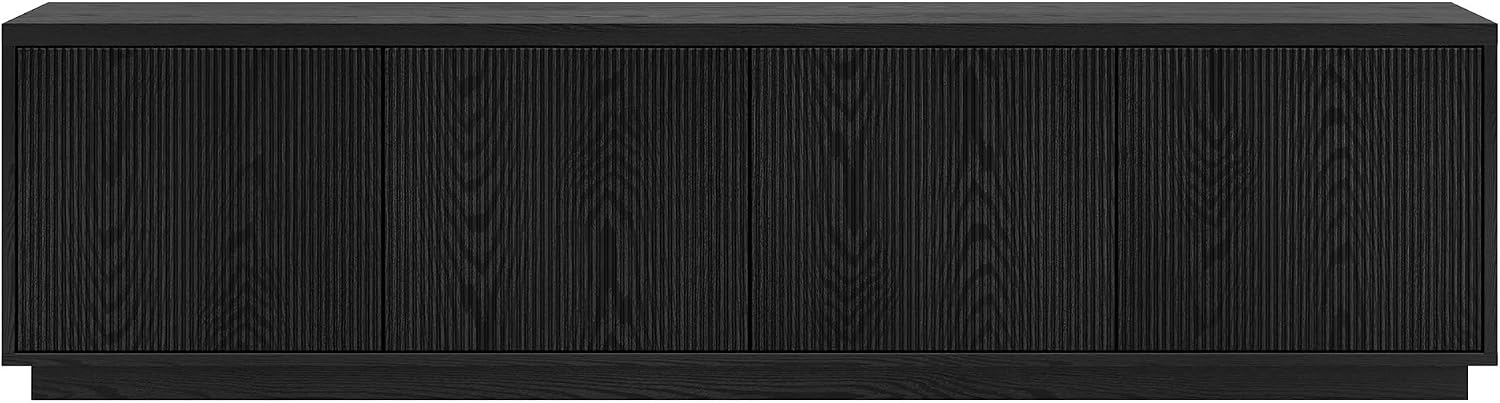 Henn&Hart Fluted TV Stand for TVs up to 85' with 2 Concealed Ribbed Storage Cabinets and Adjustable Shelves for Living Room, Family Room, or Office, Natural Black