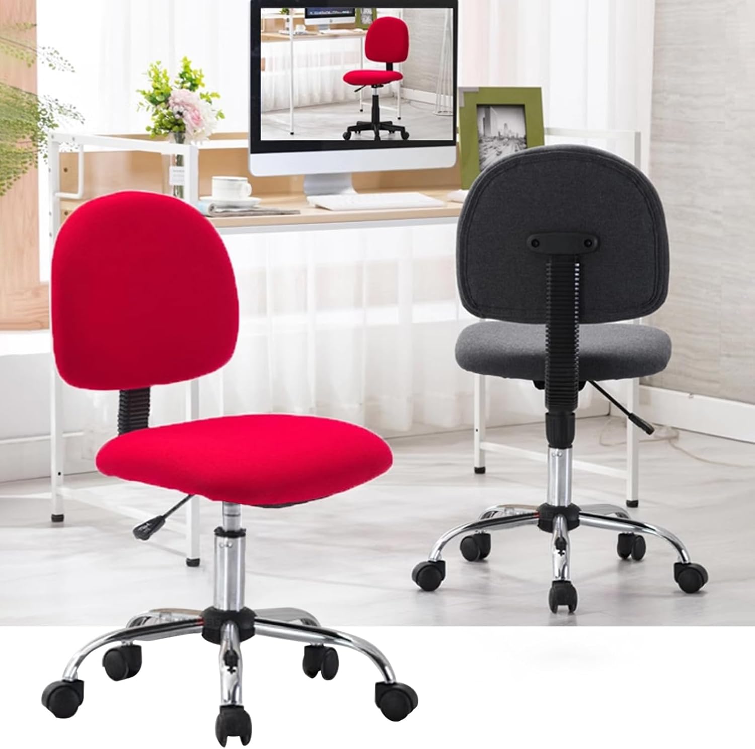 Computer Chairs for Adults Back Support Bearing 400 Lbs No Arms Liftable Swivel Chair Breathable Ergonomic Mesh Office Chair Comfortable Chair for Home, Bedroom, Study(Red)