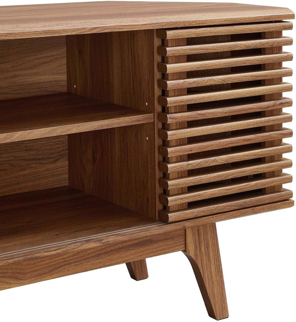 Modway Render Mid-Century Modern Low Profile Corner Media TV Stand in Wal, 15 x 46 x 23