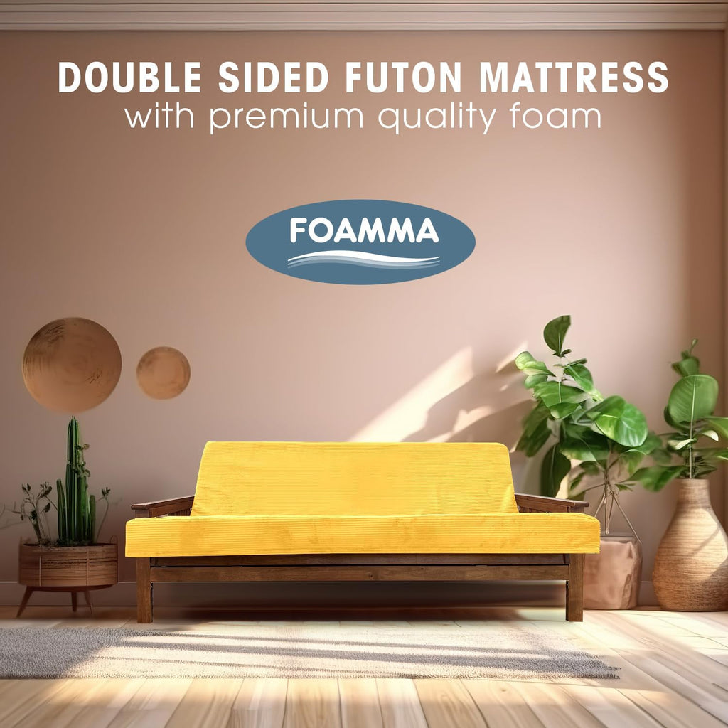 Foamma Memory Foam Futon Mattress, Double-Sided Foldout Couch Futon Mattress, 6' x 54' x 80' Full XL (Canary), Corduroy Fabric - Heavy Duty Sofa Bed, Thick Corded Cushion (Frame NOT Included)