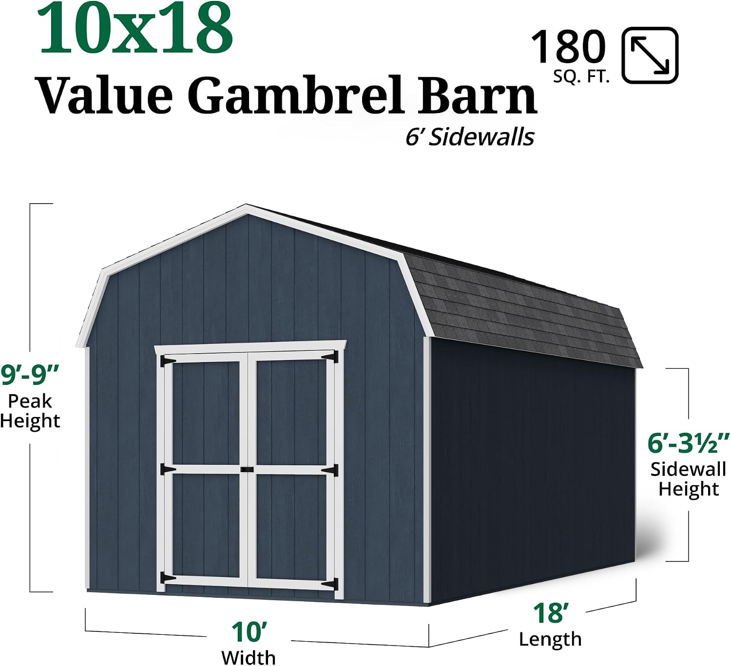 Little Cottage Co. 10x18 Value Gambrel Barn with 6 ft. Sidewalls with Floor, Outdoor Wood Storage Shed Do-It-Yourself Precut Kit