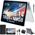 2026 Latest 11 inch Android Tablet, 18GB RAM 128GB ROM, 1TB Expandable, 2K Display, T616 Octa-Core, 13MP+5MP+5MP Camera, 9000mAh Battery, GPS, Face ID, Quad Speakers, Tablet with Keyboard and Pen
