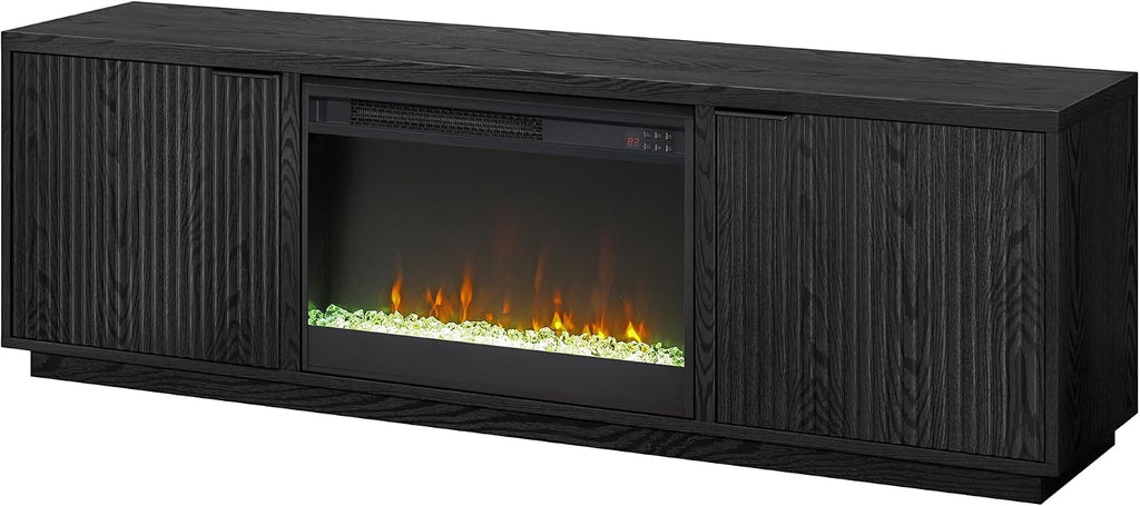 Henn&Hart Rectangular TV Stand with 26' Crystal Fireplace for TV's up to 78' in Black Grain, for Home, Living Room, Bedroom, Entertainment Room, Office