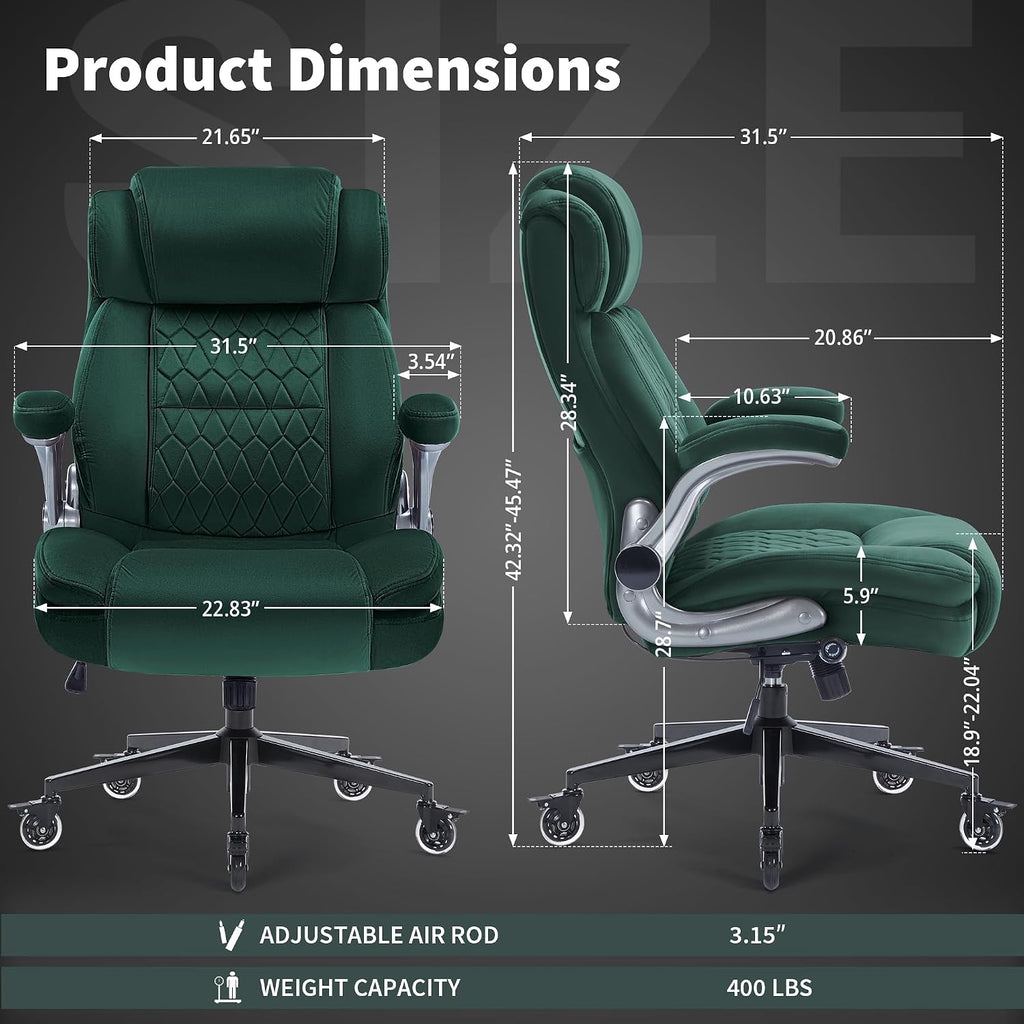 Office Chair with Locking Wheels, Ergonomic High Back Fabric Desk Chair with Adjustable Lumbar Support, Flip-Up Arms, Thick Padded Seat, 400lbs Heavy Duty for Home Office Adults