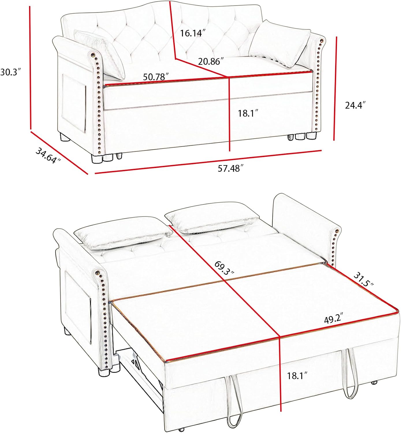 hansones 65'' 3-in-1 Folding Sofa Bed – Queen Size Pullout, Modern Chenille Fabric, 360° Swivel Table, Easy Assembly – Perfect for Living Room