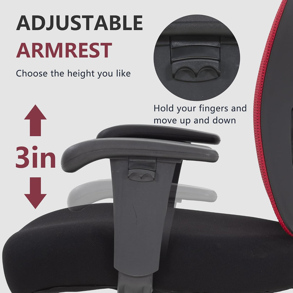 Big and Tall Office Chair 400lbs Desk Chair Mesh Computer Chair with Lumbar Support Wide Seat Adjust Arms Rolling Swivel High Back Task Executive Ergonomic Chair for Home Office (Red)