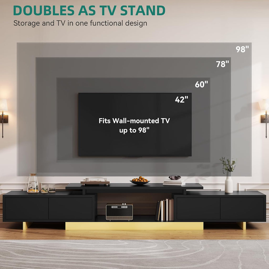 YITAHOME Extendable Entertainment Center 63 to 89 Inches, Modern TV Stand with 2 Door Cabinets and Open Shelf, Adjustable Length TV Console for Living Room, Black