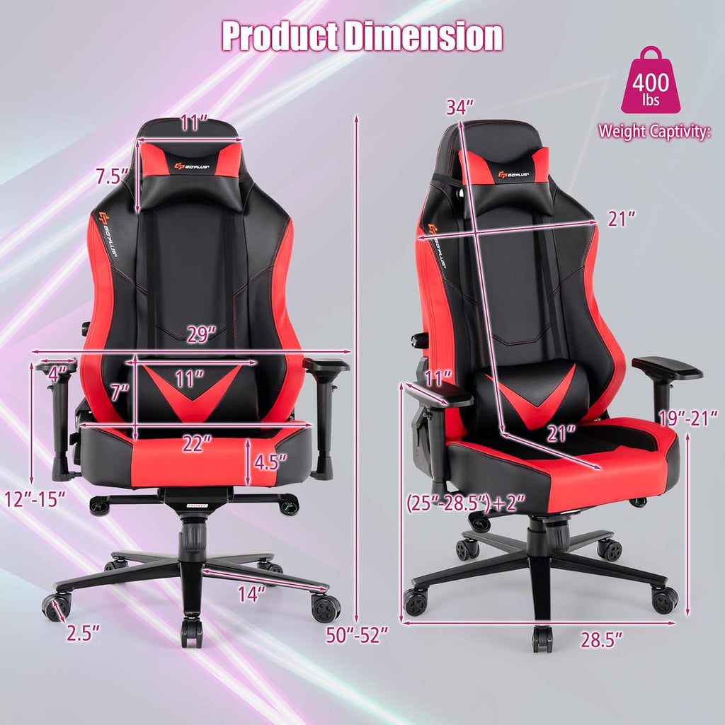 POWERSTONE Big and Tall Gaming Chair 400LBS, Fabric Computer Chair Racing Style High Back Gamer Chair with Adjustable Lumbar Support, 4D Armrest,Wide Seat for Adult Teens (Red)