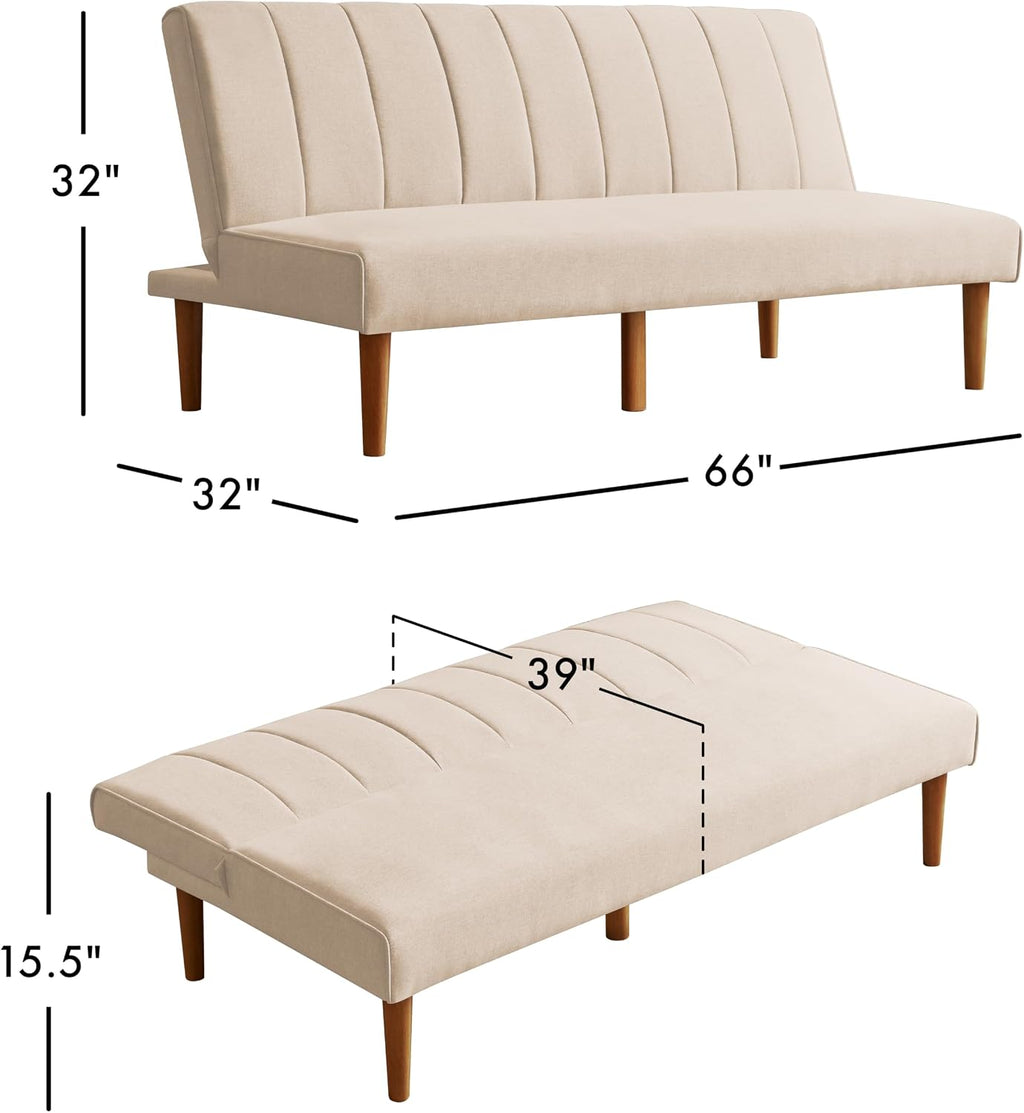 Spatial Order Upholstered Bergen Convertible Futon Sofa Bed, Modern Sofa Couches for Living Room, Small Spaces, Dorm, Apartment, Beige Woven