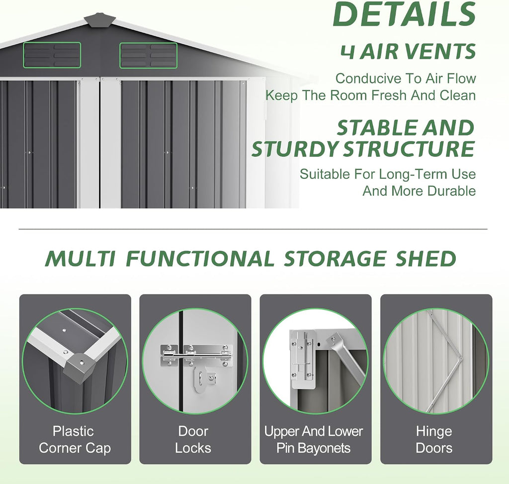 YOPTO 6 x 4 FT Outdoor Storage Shed with Floor Base & Lockable Hinge Door,Metal Garden Shed W/Sloped Roof,for Backyard Patio Lawn,Gray