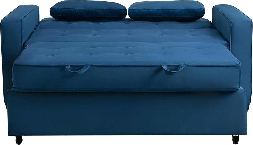 Serta Ainsley 66.5' Convertible Sleeper Loveseat, Full Size, Dreamcoil Comfort, Soft Velvet Fabric, Navy