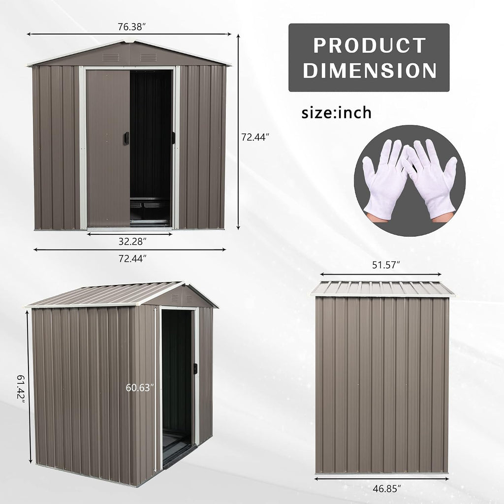6x5 FT Outdoor Storage Shed, Metal Garden Shed with Frame Floor, Outside Tool Shed with Lockable Sliding Doors, Waterproof Storage Building with Sloped Roof for Backyard, Patio, Lawn, Warm Gray