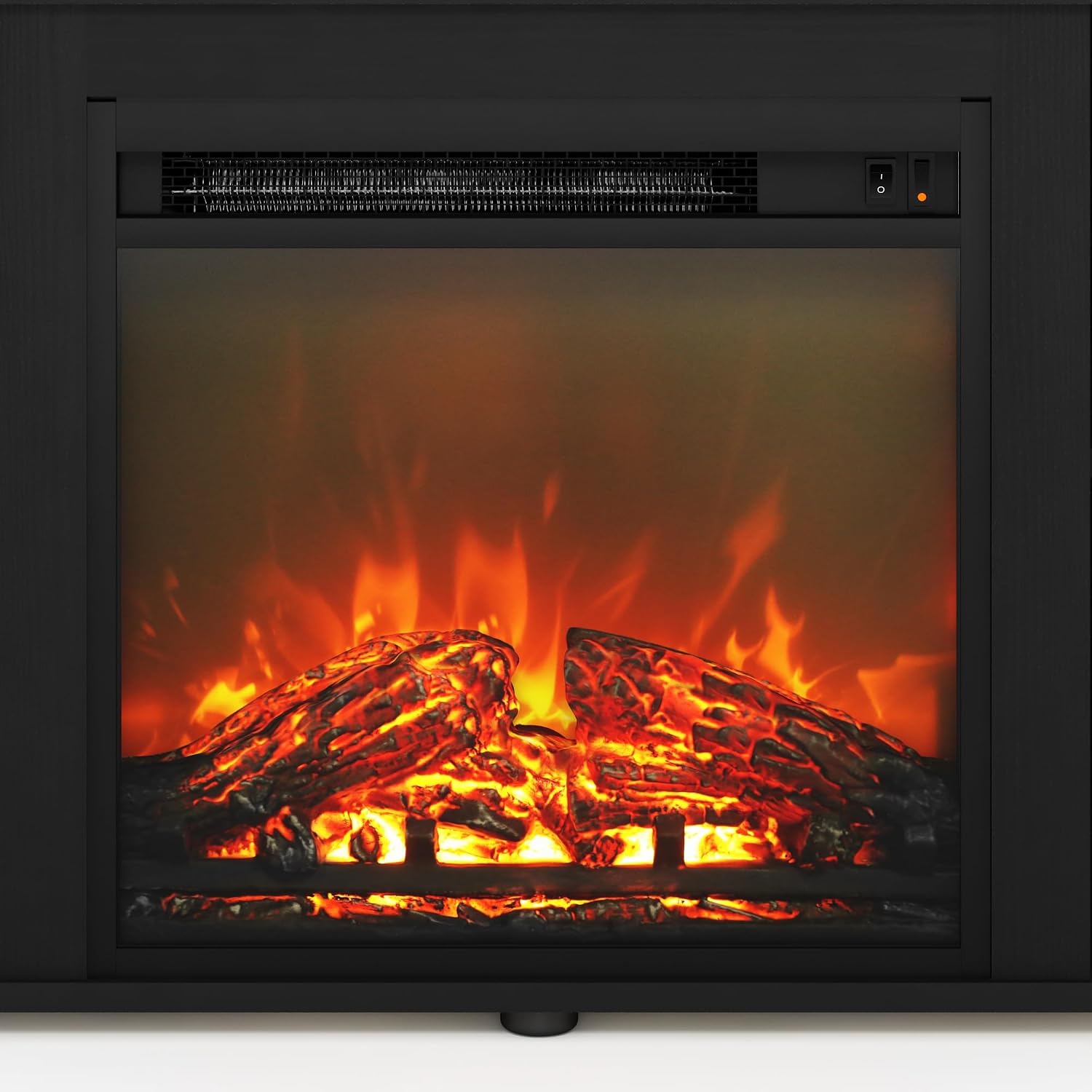 Furinno Jensen Entertainment Center Stand with Fireplace for TV up to 55 Inch, Americano, Corded Electric, Adjustable