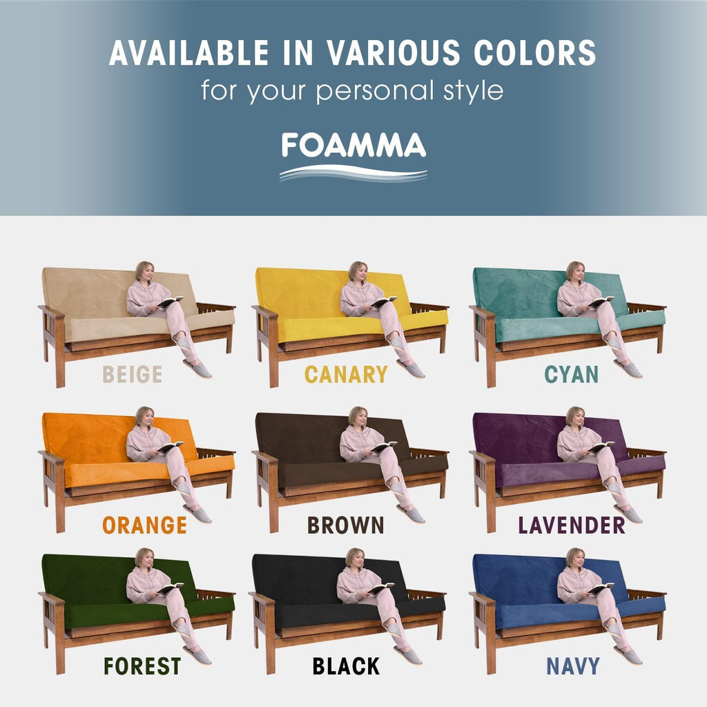 Foamma Memory Foam Futon Mattress, Double-Sided Foldout Couch Futon Mattress, 6' x 54' x 80' Full XL (Brown), Corduroy Fabric - Heavy Duty Sofa Bed, Thick Corded Cushion (Frame NOT Included)