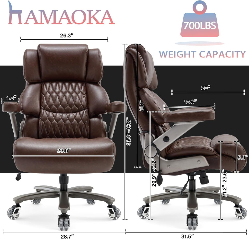 700lbs Big and Tall Office Chair - Adjustable Lumbar Support Heavy Duty Metal Base Quiet Rubber Wheels High Back Large Executive Computer Desk Swivel Chair, Ergonomic Design for Back Pain
