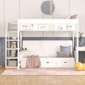 Futon Bunk Beds with Stairs,Full Over Full/Futon Bunk Beds with 3 Storage Drawers & Small Table,Bottom Bed Can Be Converted Into Daybed,Wood Full Loft Bed Frame for Kids Teens,White