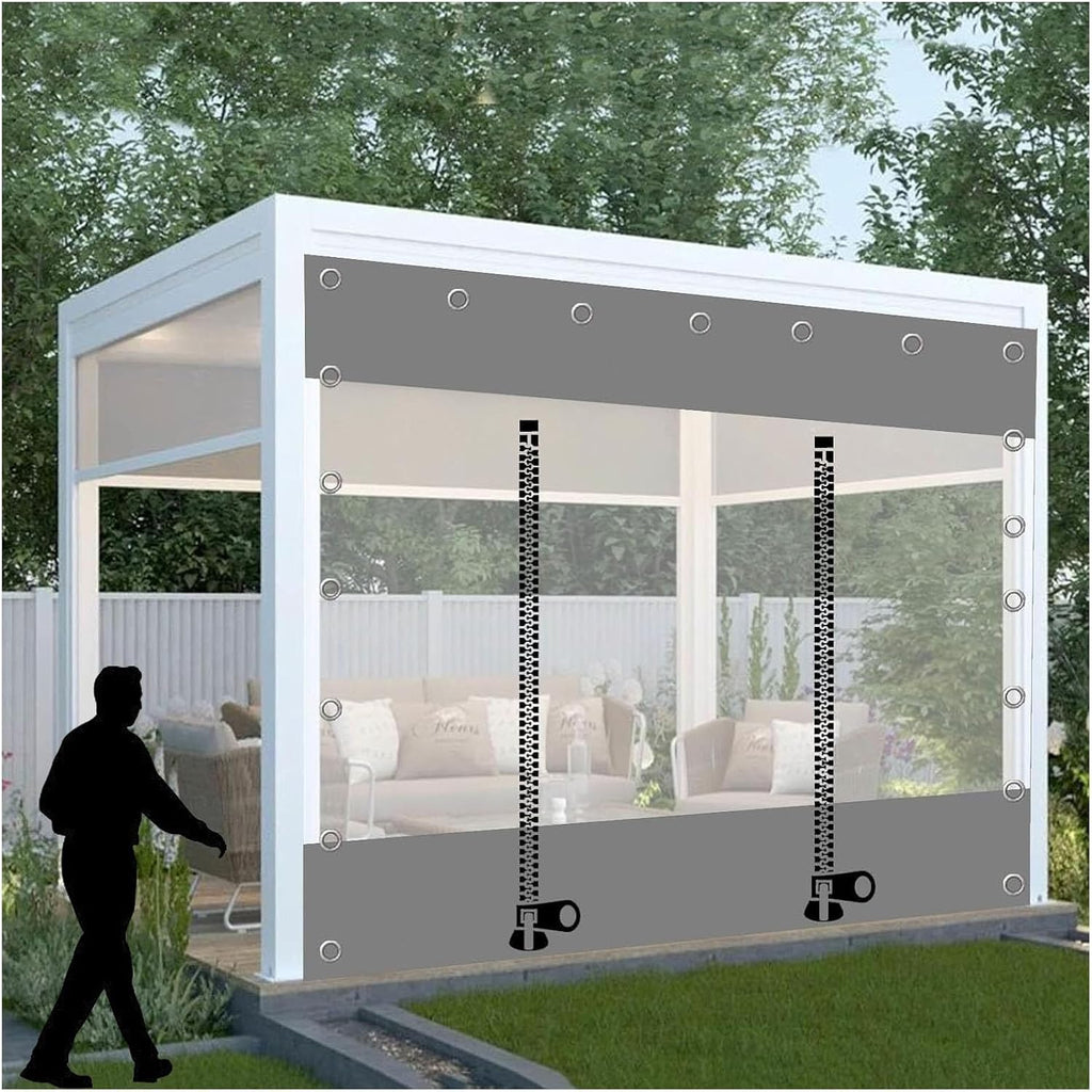 Outdoor Tarp Curtains with Zipper Door,Outdoor Clear Waterproof Tarpaulin Curtains,Waterproof Clear Tarp Curtains,PVC Plastic Tarpaulin with Zipper,for Pergola Gazebo(7x20m/22.97x65.62ft)
