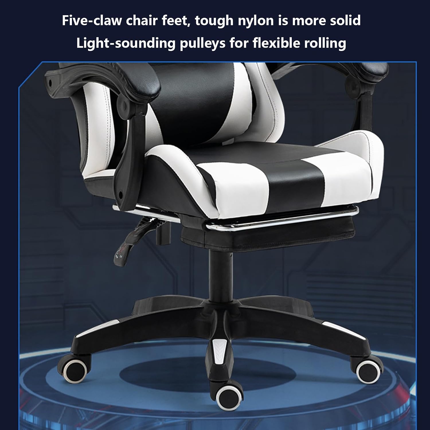 Gaming Chair Office Chair High-back Ergonomic Video Game Chairs with Footrest and Lumbar Support Height Adjustable Racing Style Computer Chair with Swivel Seat and Headrest,One Size,Black White