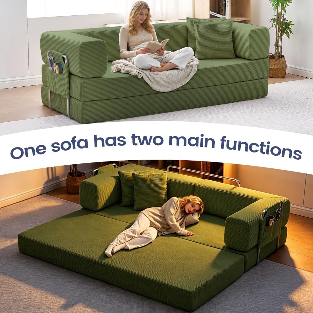GEARIVY Folding Sofa Bed Convertable Corduroy Couch King Size Floor Sleeper 4-in-1 DIY Combination Modular Sofa Fold Out Futon Lounge Comfy Foldable Lazy cama for Living Room