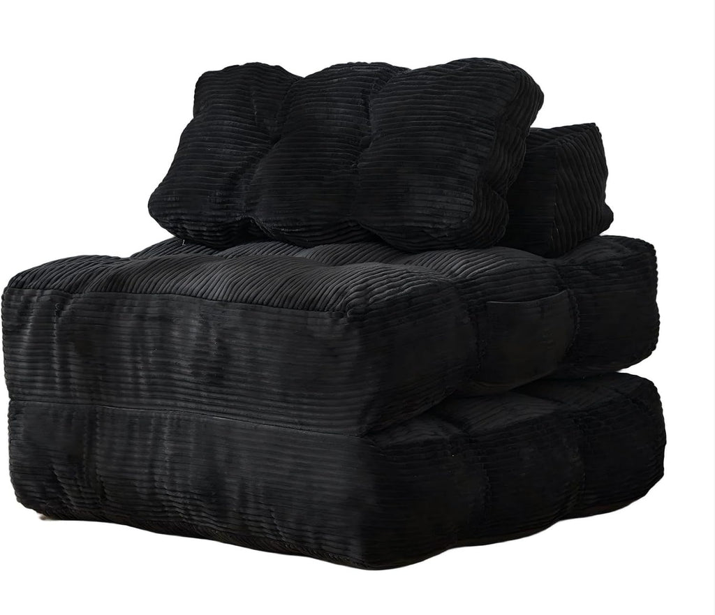 Folding Sofa Bed, 3-in-1 Convertible Sleeper Chair with Pillow, Single Futon Couch Bed with Back Support, Portable Fold Out Chair Bed Comfy Floor Sofa Lounge for Living Room Bedroom, Black