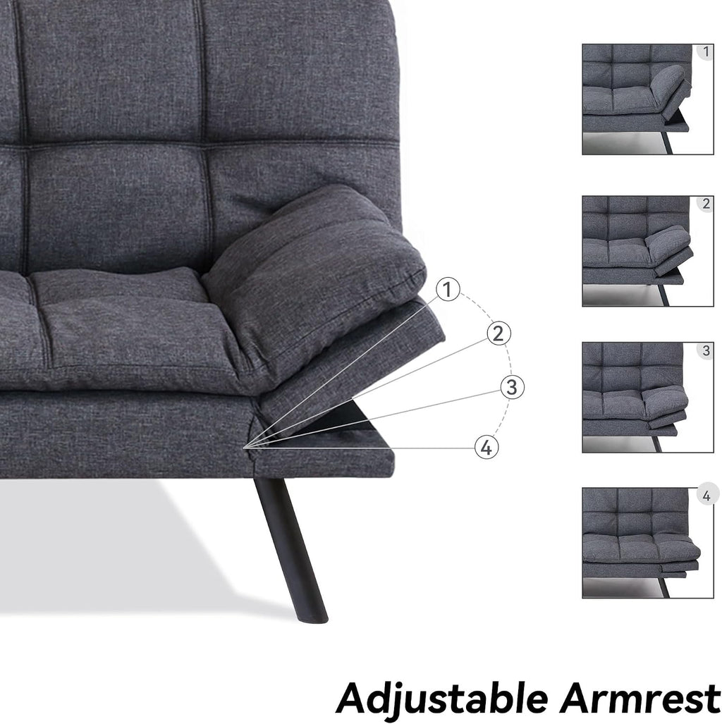 71' Convertible Futon Sofa Bed,Linen Fabric Futon Couch Bed,Memory Foam Sleeper Sofa,Modern Folding Small Loveseat for Living Room,Office,Apartment,Retro Grey