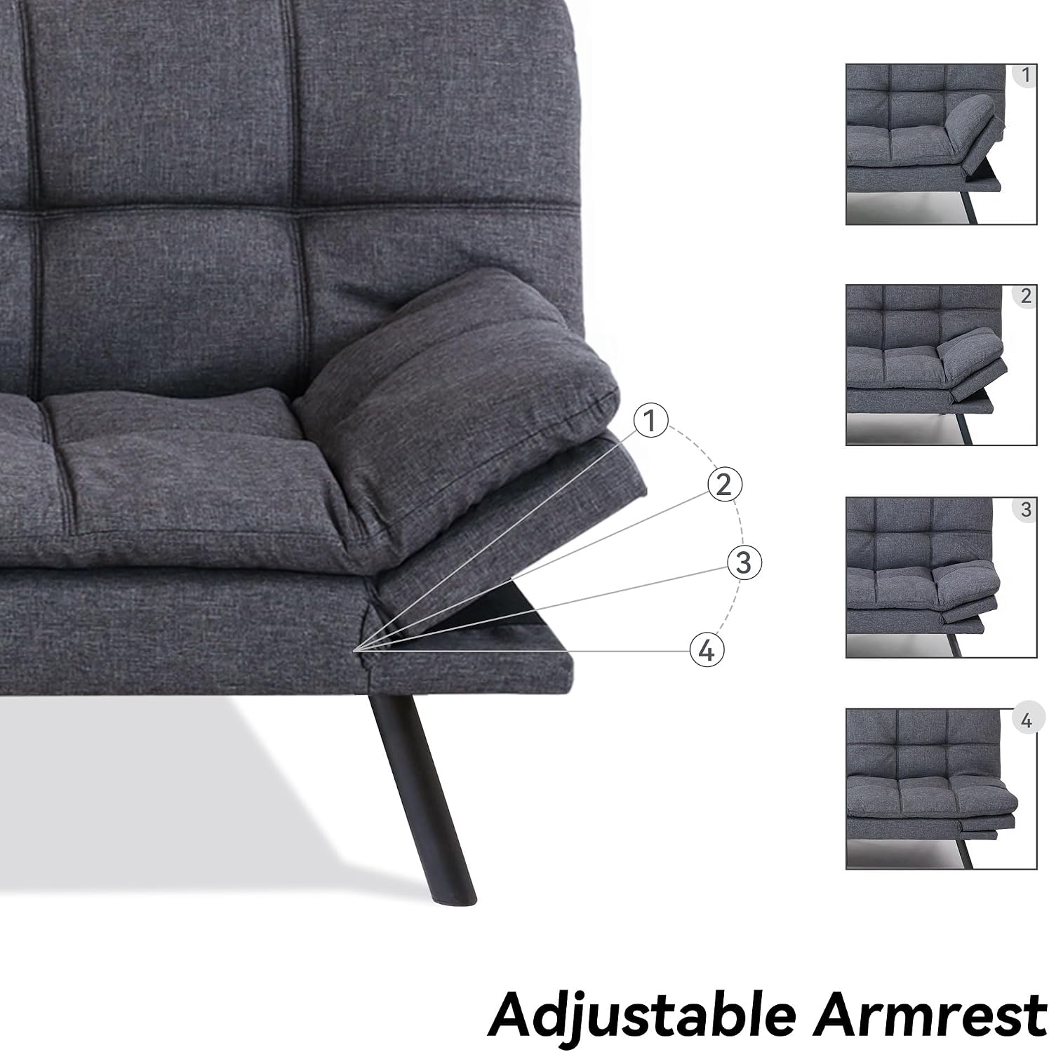 71' Convertible Futon Sofa Bed,Linen Fabric Futon Couch Bed,Memory Foam Sleeper Sofa,Modern Folding Small Loveseat for Living Room,Office,Apartment,Retro Grey