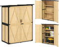 Outsunny Outdoor Storage Cabinet, Wood Garden Tool Shed with Steel Frame and Asphalt Roof, Garden Storage Shed with 2 Shelves, Lockable Doors and Adjustable Feet for Patio Backyard Lawn, Natural